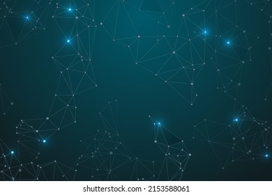 Conexiones de red globales con puntos y líneas. Concepto de nodos interconectados. Fondo de presentación científica con nodos de red. Estructura molecular, social o web con puntos conectados.