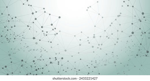 Globale Netzwerkverbindungen mit Punkten und Linien. Konzept der miteinander verbundenen Knoten. Wissenschaftlicher Präsentationshintergrund mit Netzknoten. Big Data, Social-Media-Ketten oder Web-Struktur mit verbundenen Punkten