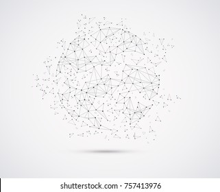 Global network connections with points and lines geometric shape with spherical triangular faces.Wireframe of network communications.