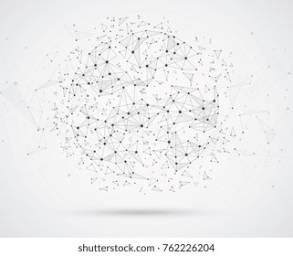 Global Network Connections With Points And Lines Geometric Shape With Spherical Triangular Faces.Wireframe Of Network Communications.