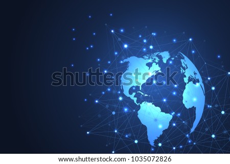 Global network connections with points and lines. Internet connection background. Abstract connection structure. Polygonal space background. Vector illustration.