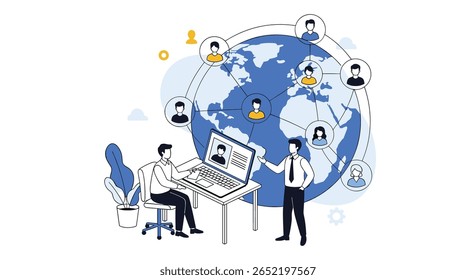 Global network connections representing international communication and business collaboration between diverse individuals working together