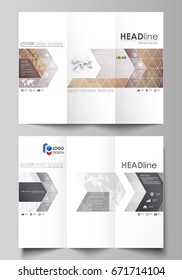 Global network connections, technology background with world map. The minimalistic abstract vector illustration of editable layout of two creative tri-fold brochure covers design business templates.
