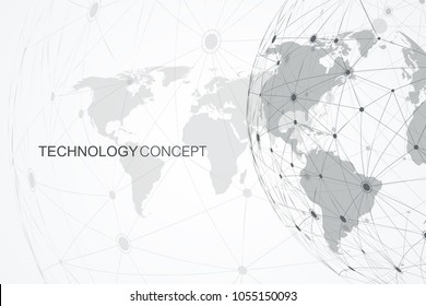 Global network connections with world map. Internet connection background. Abstract connection structure. Polygonal space background. Vector illustration