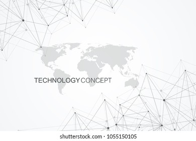 Global network connections with world map. Internet connection background. Abstract connection structure. Polygonal space background. Vector illustration