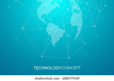 Global network connections with world map. Internet connection background. Abstract connection structure. Polygonal space background. Vector illustration