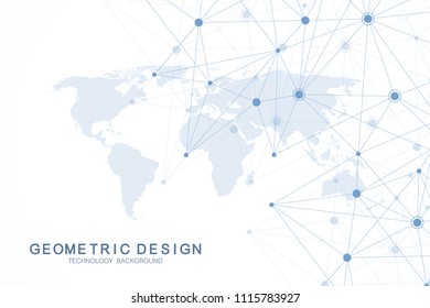 Global network connections with world map. Internet connection background. Abstract connection structure. Polygonal space background. Vector illustration