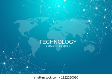 Global network connections with world map. Internet connection background. Abstract connection structure. Polygonal space background. Vector illustration