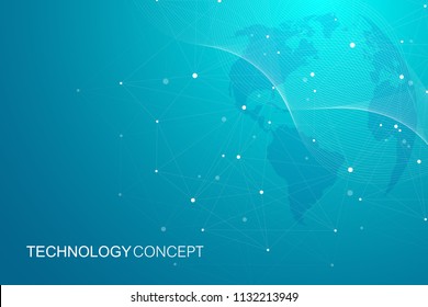 Global network connections with world map. Internet connection background. Abstract connection structure. Polygonal space background. Vector illustration