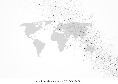 Global network connections with world map. Internet connection background. Abstract connection structure. Polygonal space background. Vector illustration