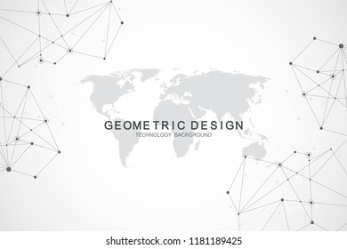 Global network connections with world map. Internet connection background. Abstract connection structure. Polygonal space background. Vector illustration.