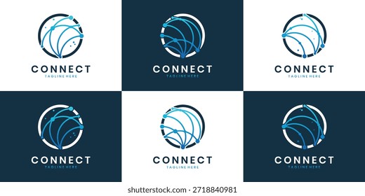 Diseño de logotipo de conectividad de red global con líneas de datos digitales