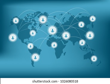 Global network connecttion over world map background, communication concept, vector