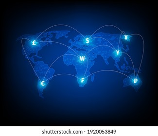 Global Network Of Currency Exchange And Financial Illustrations And Money Transfers.