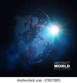 Global Network Design. Traffic and Communication Space. Earth and Sun Cosmos Design. World Map Points.  Vector illustration