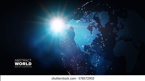 Global Network Design. Traffic and Communication Space. Earth and Sun Cosmos Design. World Map Points.  Vector illustration