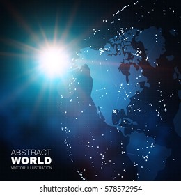 Global Network Design. Traffic and Communication Space. Earth and Sun Cosmos Design. World Map Points.  Vector illustration