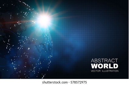 Global Network Design. Traffic and Communication Space. Earth and Sun Cosmos Design. World Map Points.  Vector illustration