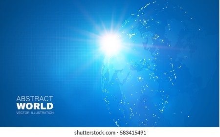 Global Network Design. Traffic and Communication Space. Earth and Sun Cosmos Design. World Map Points. Vector illustration
