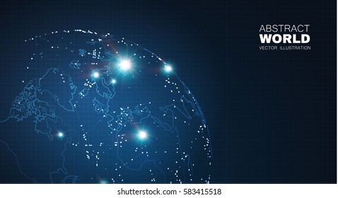 Global Network Design. Traffic and Communication Space. Earth and Sun Cosmos Design. World Map Points. Vector illustration