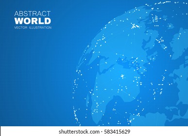 Global Network Design. Traffic and Communication Space. Earth and Sun Cosmos Design. World Map Points. Vector illustration