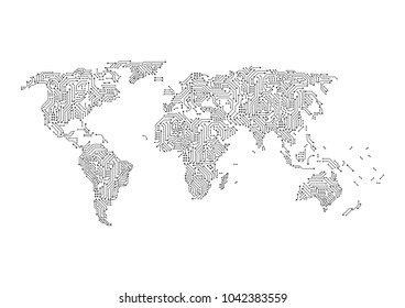 Global network digital circuit connection. World map point and line composition concept of global business. Vector Illustration