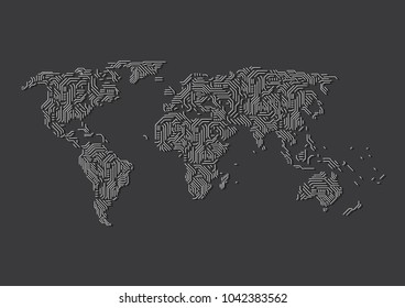 Global network digital circuit connection. World map point and line composition concept of global business. Vector Illustration