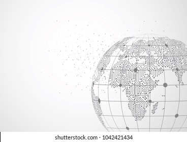 Global network digital circuit connection. World map point and line composition concept of global business. Vector Illustration