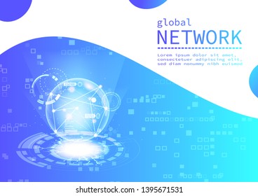 Global network digital technology, business vector, pixelate background presentation, web, flyer, banner and cover template