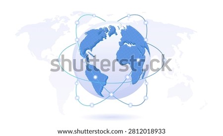 Global Network Earth Globe with World Map Background and Connected Orbit Lines for International Communication, Internet Technology, Data Exchange and Global Business Vector Illustration