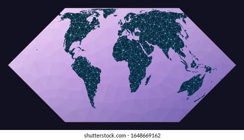 Global network. Eckert II projection. World network map. Wired globe in Eckert II projection on geometric low poly background. Appealing vector illustration.
