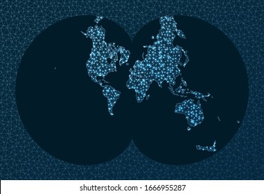 Global network. Eisenlohr projection. World Network. Beautiful connections map. Vector illustration.