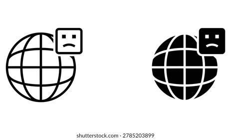 Global network error icon set showing sad face on globe for connectivity issues
