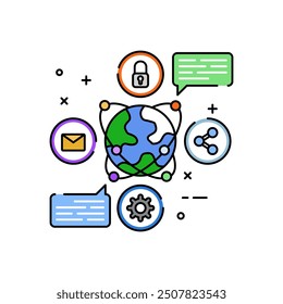 Global Network Fill Color Icon, Vector illustration.