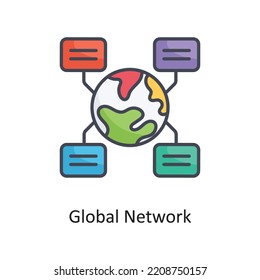 Globales Netzwerk Filled Outline Vector Icon Design Illustration auf weißem Hintergrund. EPS10-Datei