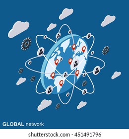 Global network flat isometric vector concept