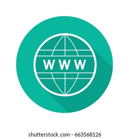 Global network flat linear long shadow icon. Internet connection. Www globe. Vector outline symbol