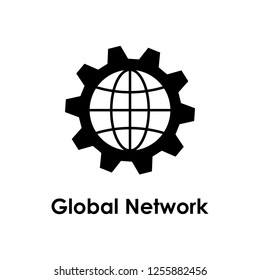 global network, gear, world icon. One of business collection icons for websites, web design, mobile app