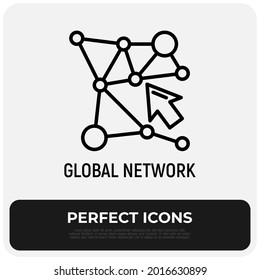 Global network, globalization thin line icon. Modern vector illustration of internet connection.