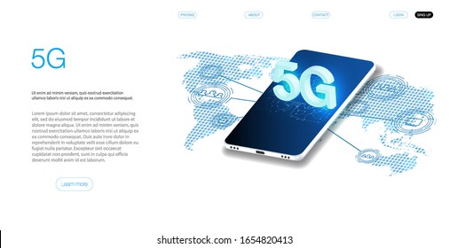 Tecnología de velocidad de datos de conexión de alta velocidad de la red global ilustración vectorial 5G nueva conexión inalámbrica Internet WiFi. Nueva tecnología de comunicación móvil.