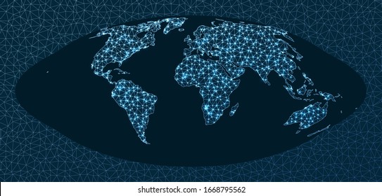Global network. Homolosine projection. World Network. Authentic connections map. Vector illustration.