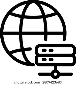 Global network hosting line icon representing worldwide data centers.