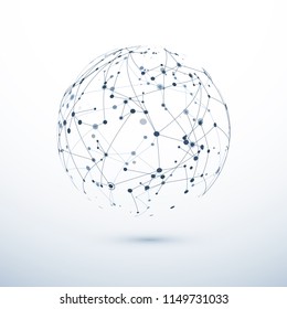 Global network icon. Abstract structure of worldwide web. Sphere with nodes and connections. Vector illustration
