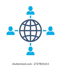 Icono de red global globo de diseño de Vector plano azul personas símbolo de conexión comunidad mundial internet elemento gráfico signo