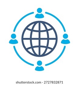 Global network icon blue flat vector design globe arrows symbol world connection logistics distribution cycle graphic element sign