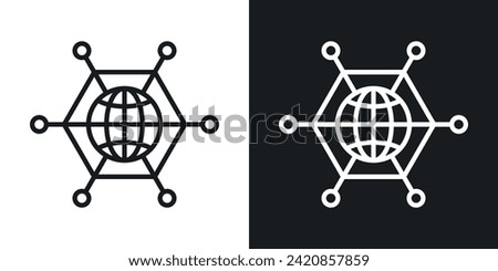 Global Network Icon Designed in a Line Style on White Background.