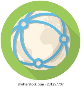 Global network icon (flat design with long shadows)