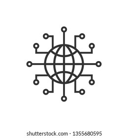 Global Network Icon In Flat Style. Cyber World Vector Illustration On White Isolated Background. Earth Business Concept.