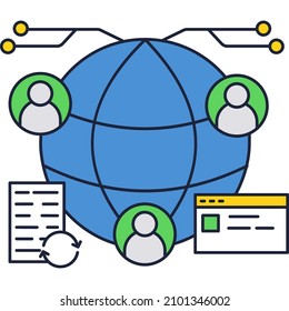 Global network icon. Flat vector world social communication. Earth coverage with internet technology. Worldwide international data transfer and networking