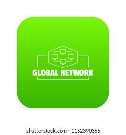 Global network icon green vector isolated on white background